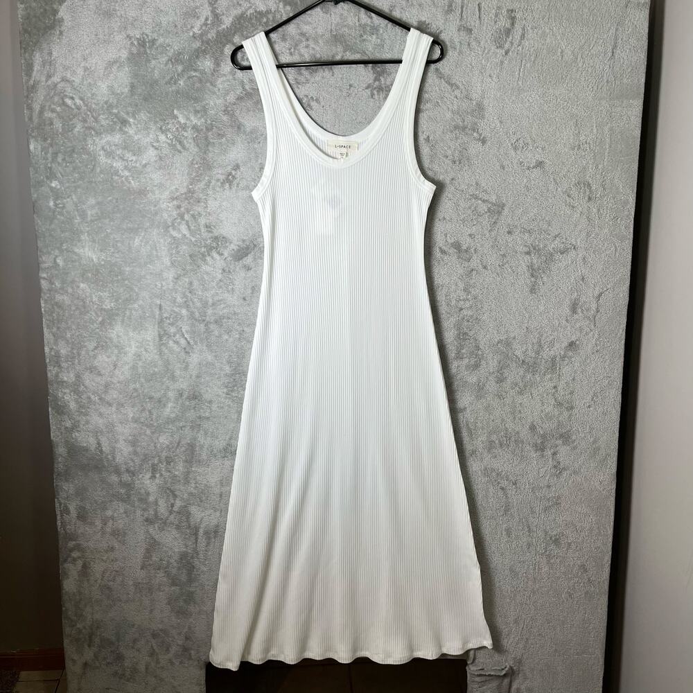 L*SPACE Jenna Ribbed Flowy Midi Dress Cream Resortwear Beachy Minimalist LG New